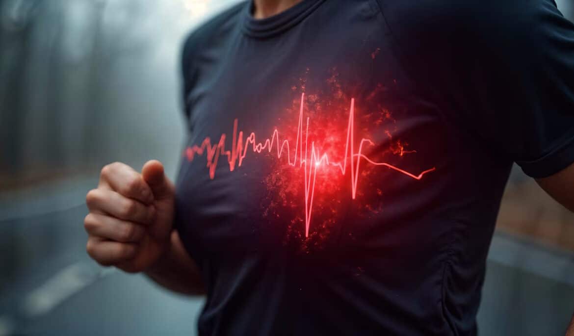Une personne avec sur la poitrine un schéma d'arythmie cardiaque